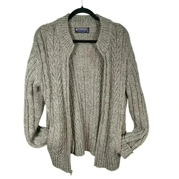 Puritan Men's Cable Knit Sweater Tan Size Medium Great Condition - Picture 4 of 9